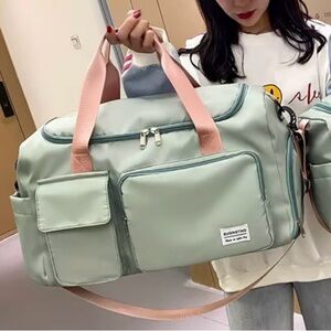 BUQINGTING Stylish Mint Green Travel Duffel with Pink Straps (unopened in bag)